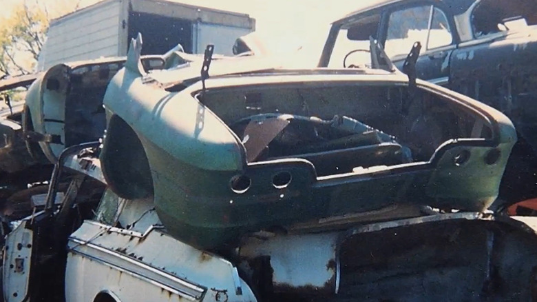 The wrecked Chevrolet Biscayne concept at Warhoop's junkyard