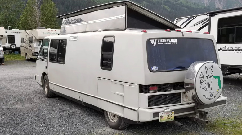 Rear-quarter shot of a Vixen motor home