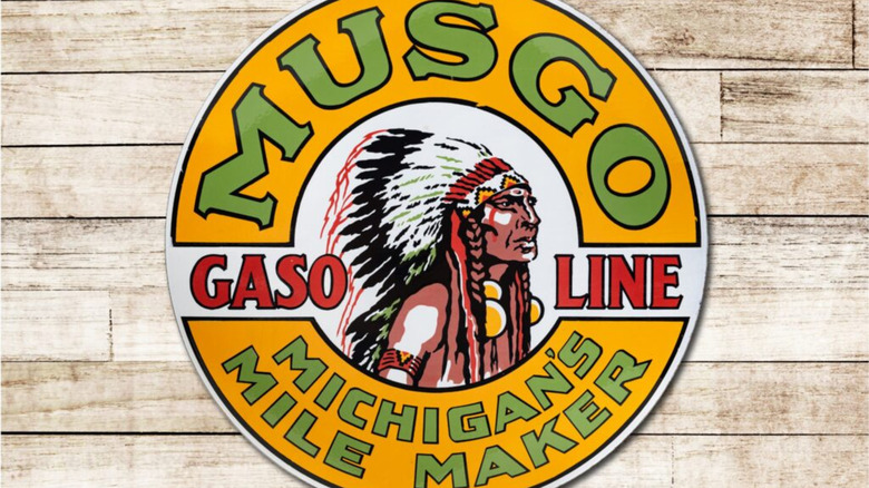 Close up of record-setting Musgo Gasoline gas station sign.