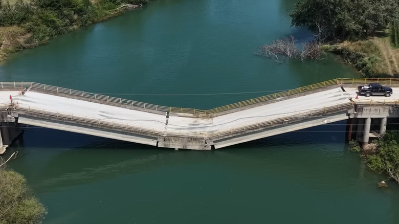 Collapsing bridge in Larissa, Greece.