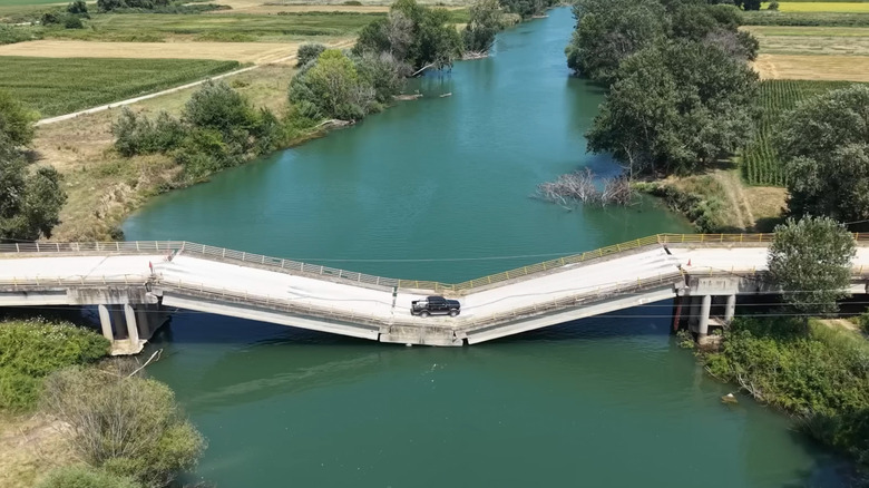 Collapsing bridge in Larissa, Greece.
