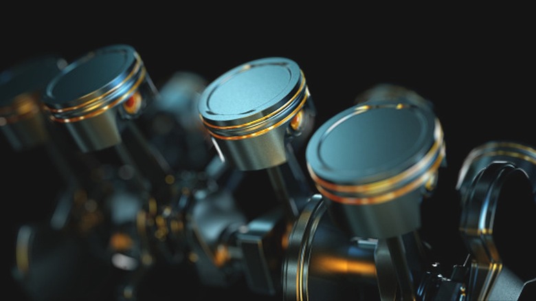 A 3D rendering of pistons in an internal combustion engine.
