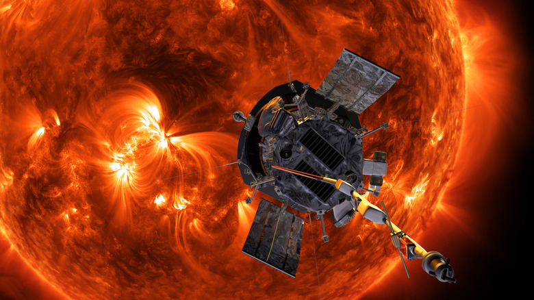 Artist's concept of the Parker Solar Probe spacecraft approaching the sun.