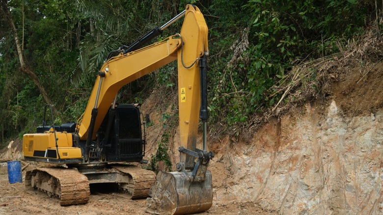 Excavator used in road construction