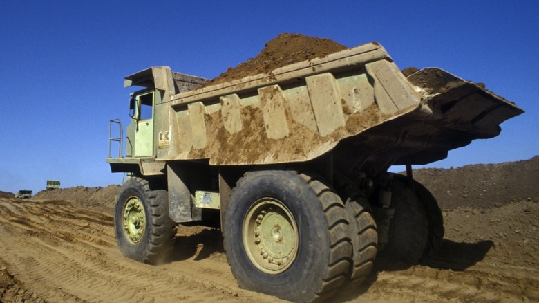 Dump truck used in road construction