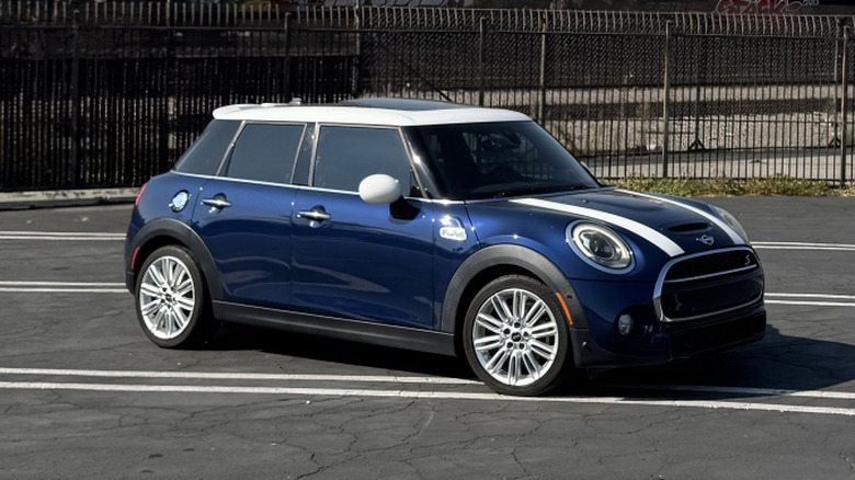 Miss Mini parked at a questionable angle relative to her parking space