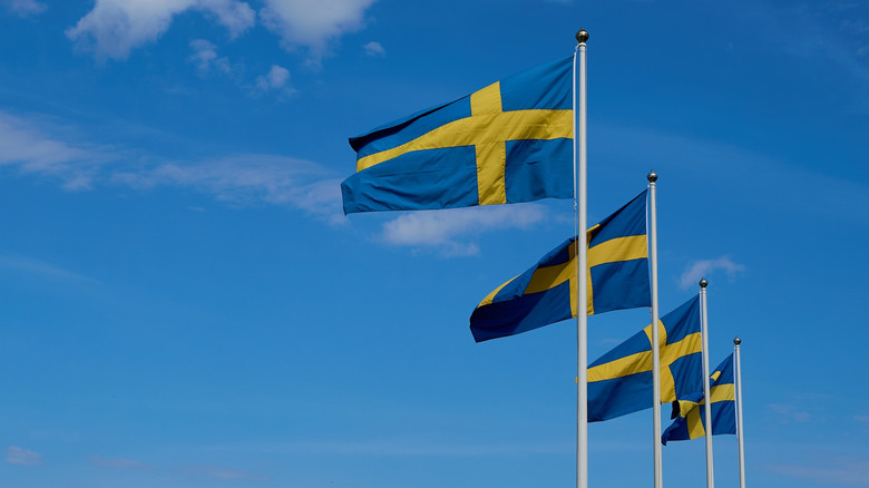 Several swedish flags