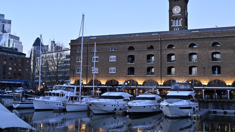 Boats docked at a marina