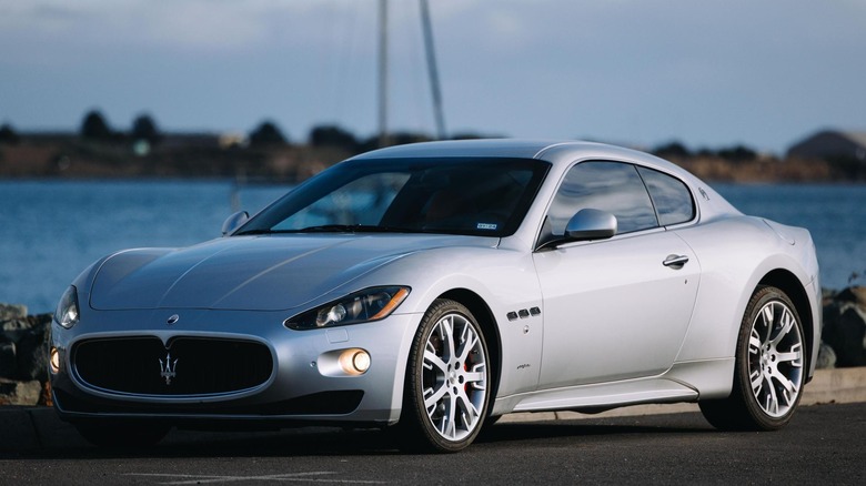 A 2009 Maserati Gran Turismo S in silver.