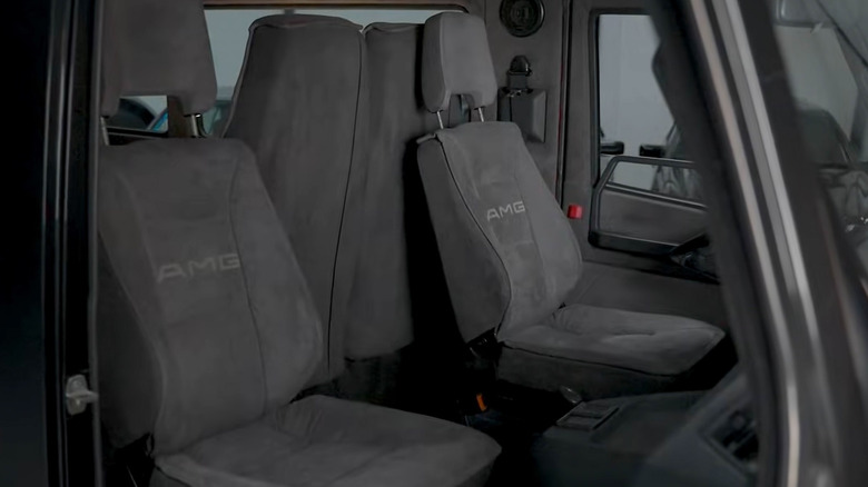 The Mercedes-Benz 100 D AMG's interior, featuring Alcantara seating.