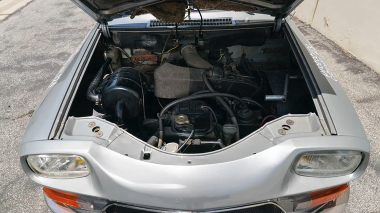Inside the hood of a 1970 Citroën M35, showing off the Wankel rotary engine.