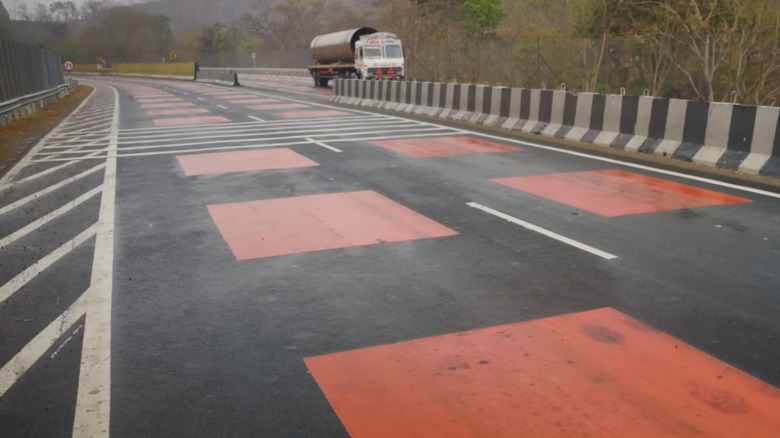 A close-up of the red lines on India's National Highway 45.