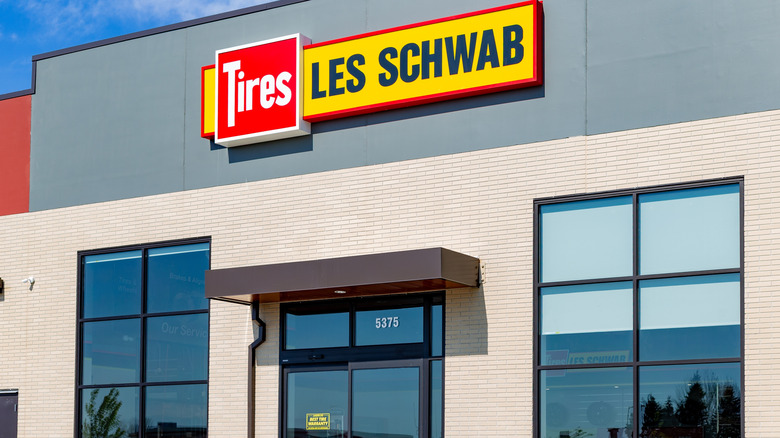 A Les Schwab Tires store exterior showing its sign
