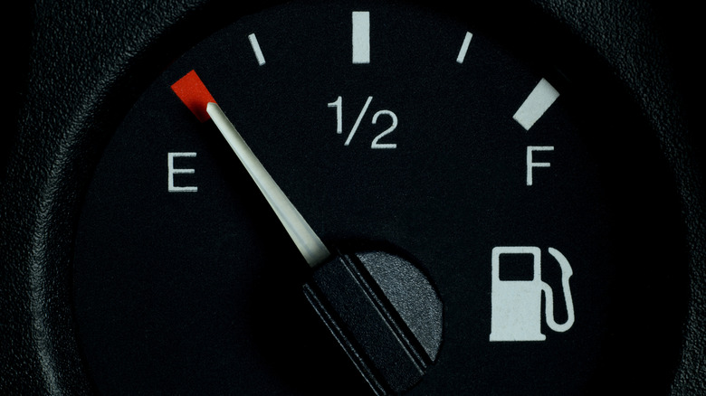 Gas on empty on the car dashboard