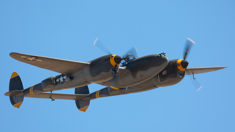 A Lockheed P-38 Lightning in flight.
