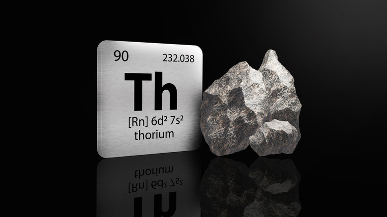 A piece of raw thorium next to a periodic table graphic