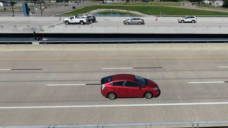 Lane markers on the I-74 Bridge in Bettendorf, Iowa.