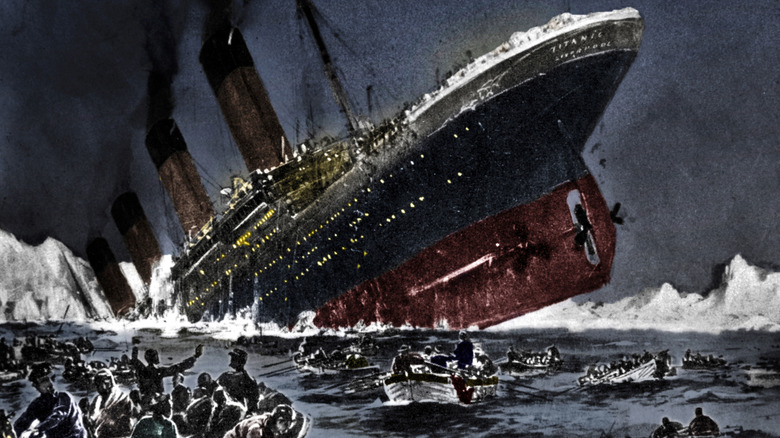 The sinking of SS Titanic, 14 April 1912. An artist's impression of the ship going down.