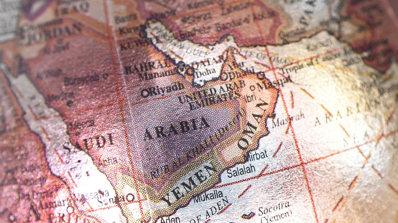 A globe showing Saudi Arabia