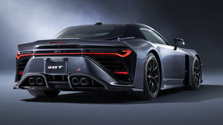 Rear 3/4 of the Toyota GR GT.