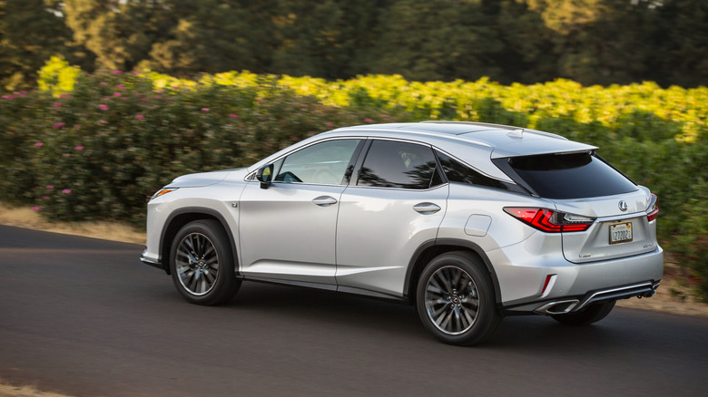 Rear 3/4 view of a previous-gen Lexus RX.