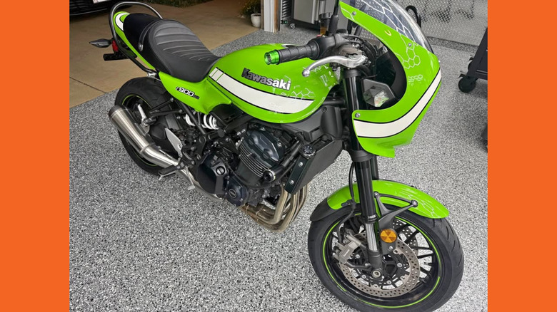 A green Kawasaki Z900RS