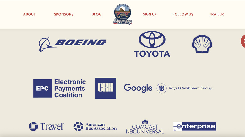 Sponsors listed on the official website for "The Great American Road Trip"