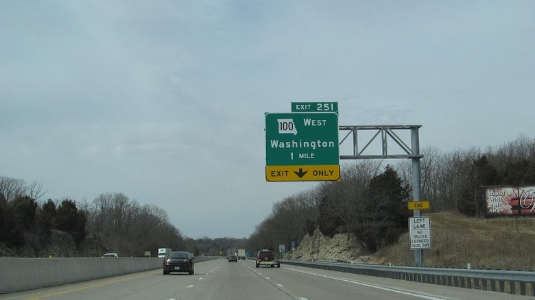 A road sign on Interstate 44 in Missouri