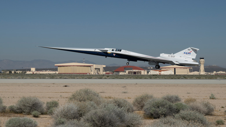NASA's X-59 quiet supersonic aircraft takes off for its second flight Friday, March 20, 2026, near NASA's Armstrong Flight Research Center in Edwards, California.