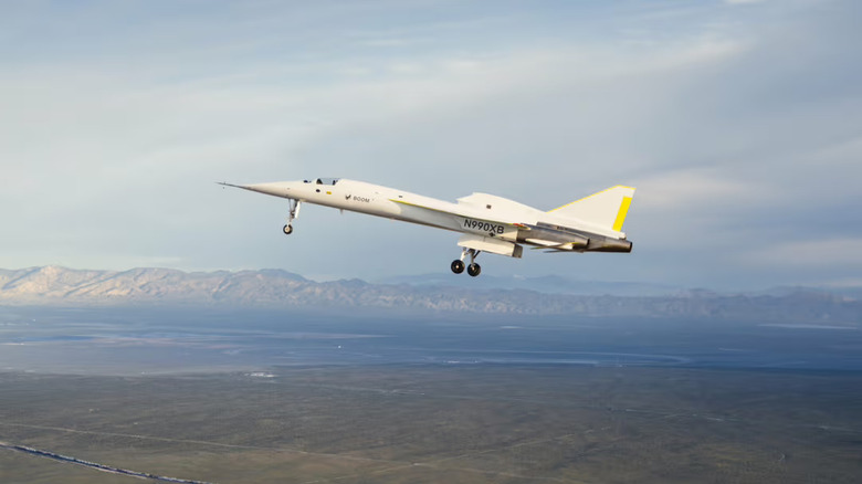 The Boom XB-1 landing after its inaugural flight