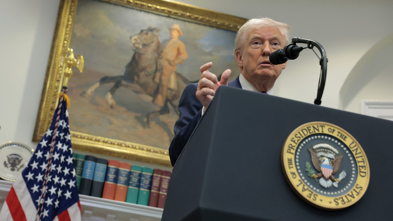 WASHINGTON, DC - FEBRUARY 12: U.S. President Donald Trump speaks during an event to announce a rollback of the 2009 Endangerment Finding in the Roosevelt Room at the White House on February 12, 2026 in Washington, DC. The Trump administration will repeal the 2009 central scientific finding that allows the EPA to regulate climate-warming emissions.