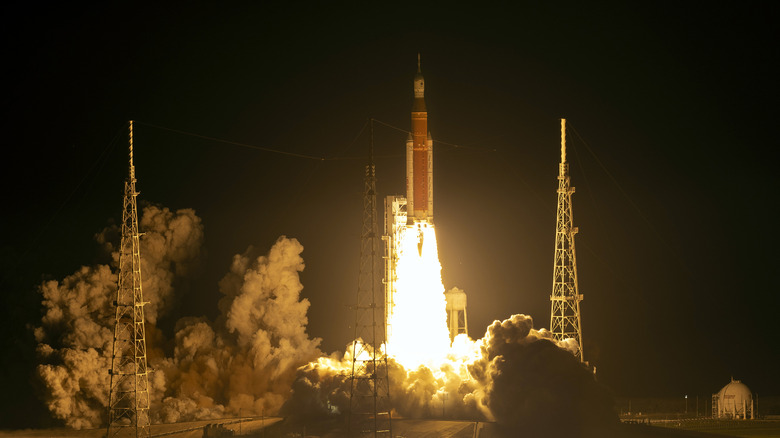 NASA's Artemis I Space Launch System (SLS) rocket, with the Orion capsule attached, launches at NASA's Kennedy Space Center on November 16, 2022 in Cape Canaveral, Florida.