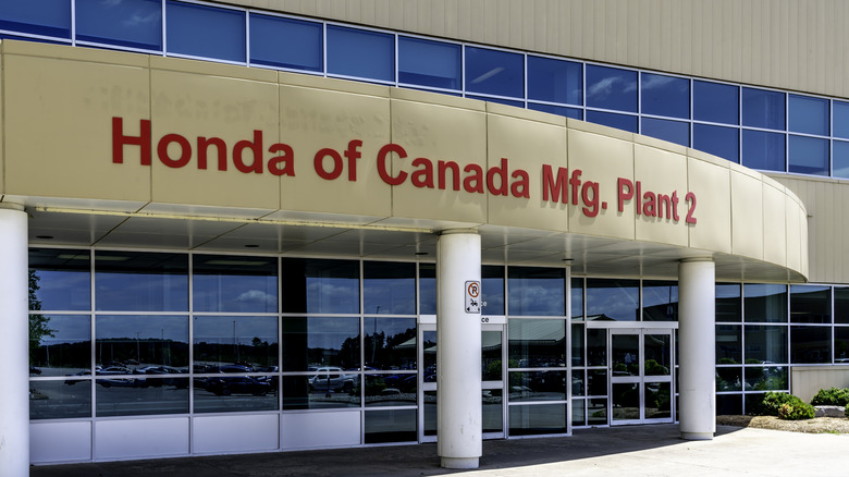Alliston, Ontario, Canada - August 4, 2019: Honda of Canada Manufacturing plant 2 in Alliston, Ontario, Canada. Honda Motor Company, Ltd is a Japanese public multinational conglomerate corporation.