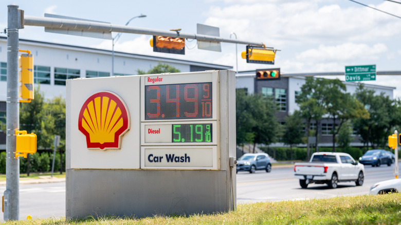 as prices are displayed at a Shell gas station on August 07, 2026 in Austin, Texas.