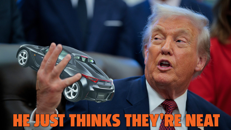 Donald Trump in the oval office, holding a Honda S660