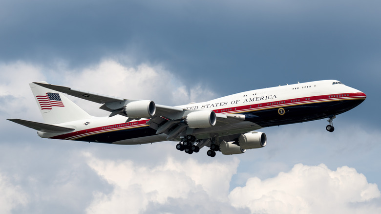 A Boeing 747-8 jetliner practices touch and go landings on June 22, 2026 in Joint Base Andrews, Maryland.