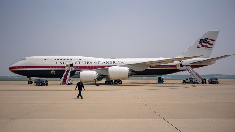 Air Force One is seen on the tarmac ahead of the arrival of U.S. President Donald Trump at Joint Base Andrews, Maryland, July 17, 2026. Trump is traveling to New York City and then to Bedminster, New Jersey for a FIFA reception.