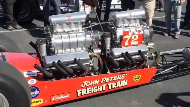 A side shot of John Peters' Freight Train twin-engined Top Gas dragster