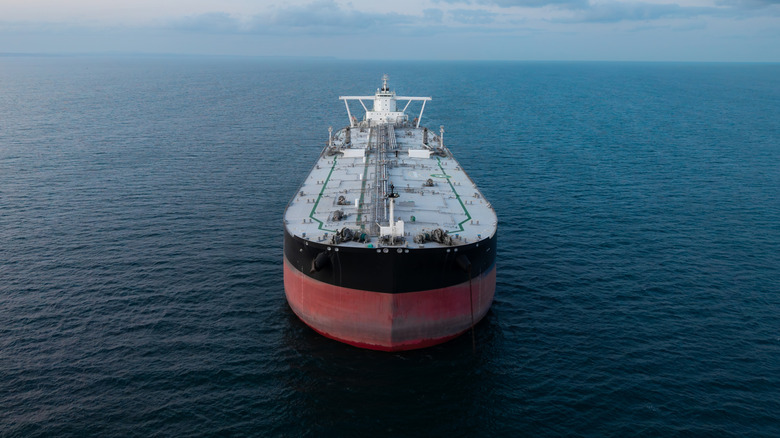 Front view of an oil tanker ship near the Strait of Hormuz