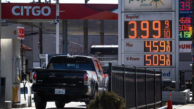The price of gasoline is displayed at a gas station on March 06, 2025 in Chicago, Illinois.