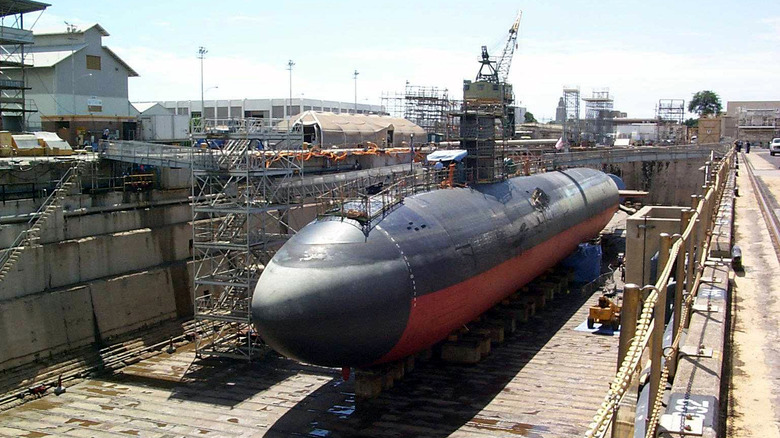 The USS Greeneville in dry dock