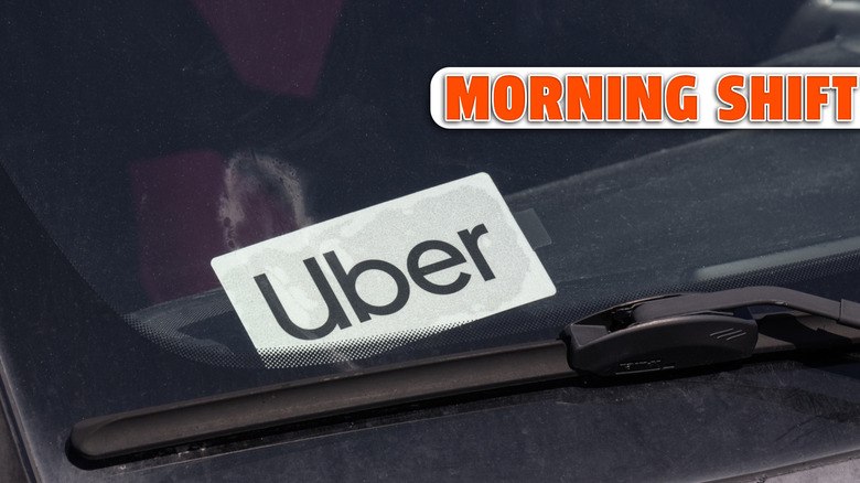 Muncie - July 10, 2023: Uber Car for hire sticker. Lyft and Uber have replaced many Taxi cabs for transportation with a smart phone app.