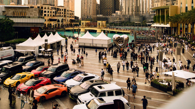Downtown Dubai at sunset. Editorial taken in Dubai, UAE 30 December 2022