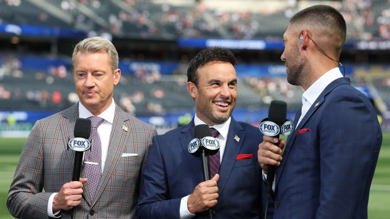 Rob Stone, Landon Donovan and Clint Dempsey commentate before the FIFA World Cup 2026 Group D match between USA and Paraguay at Los Angeles Stadium on June 12, 2026 in Los Angeles, California.