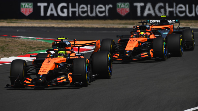 Lando Norris of Great Britain driving the (1) McLaren MCL40 Mercedes leads Oscar Piastri of Australia driving the (81) McLaren MCL40 Mercedes on track during the Sprint ahead of the F1 Grand Prix of China at Shanghai International Circuit on March 14, 2026 in Shanghai, China.