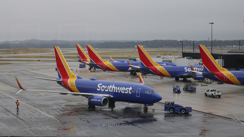 Airplanes with Southwest Airlines sit on the tarmac at the Baltimore/Washington International Thurgood Marshall Airport on November 26, 2025 in Baltimore, Maryland.