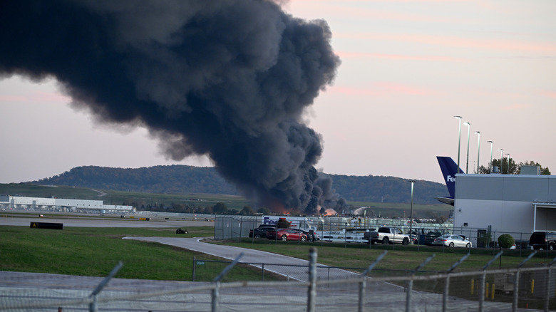 Fire and smoke at the Louisville UPS plane crash site