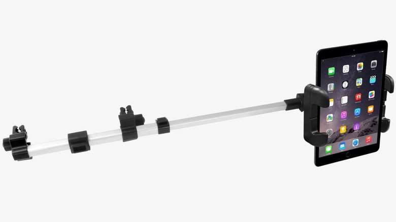 Macally headrest tablet mount pictured against white background.