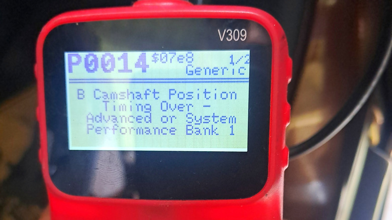 OBD scanner showing a camshaft position code