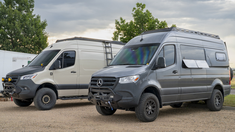 Two off-road-equipped Mercedes Sprinter camper conversions